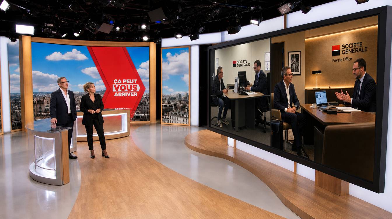 Julien Courbet et Maître Maryline Olivié en plateau devant les images de la caméra cachée